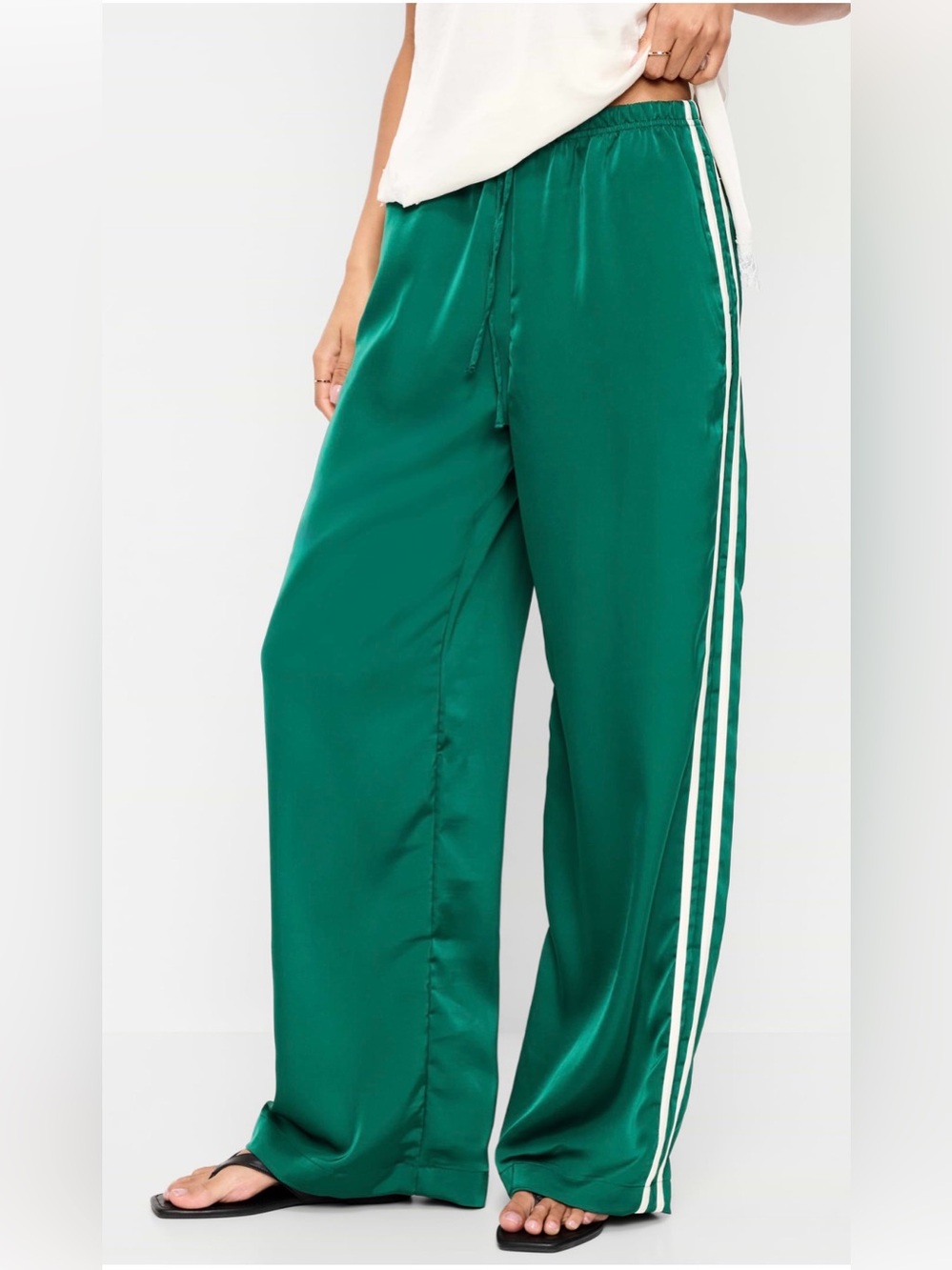 Old Navy Emerald Green Wide-Leg Track Pants with White Side Stripe